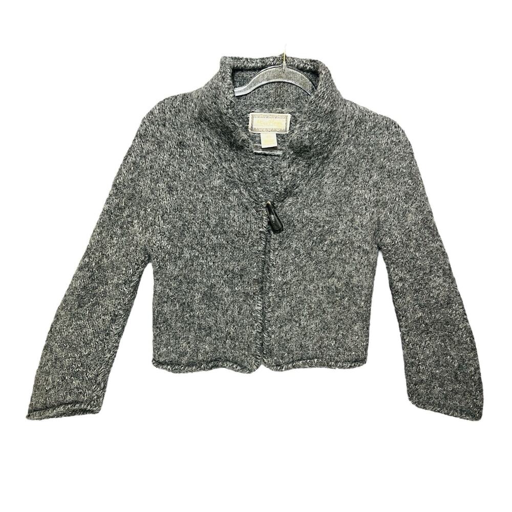 MIRA FLORES Women Alpaca Wool Knit Sweater Sz XS Cropped Boho Witchy Bell Sleeve